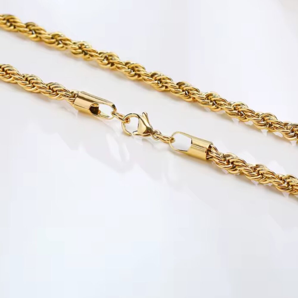 Classic Rope Chain Necklace For Men, Stainless Steel, NEW